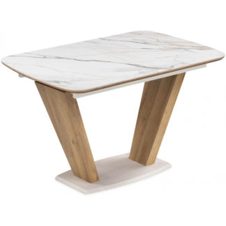 Керамический стол Петир 120(160)х80х75 gilt white / дуб монтана
