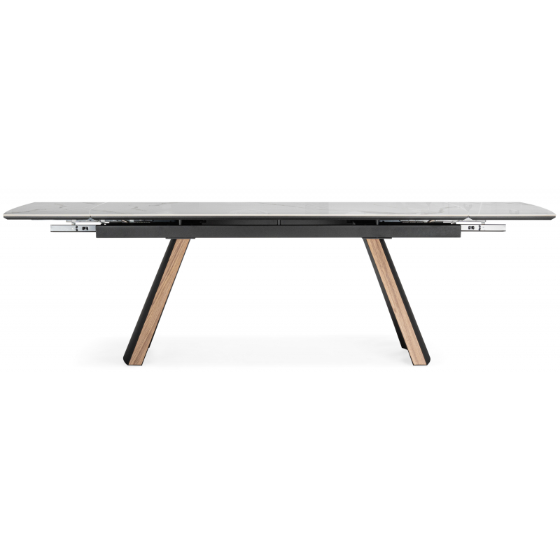 Керамический стол Симмонс 180(260)x90 statuario titan gloss / черный / орех дуб монтана — изображение 4