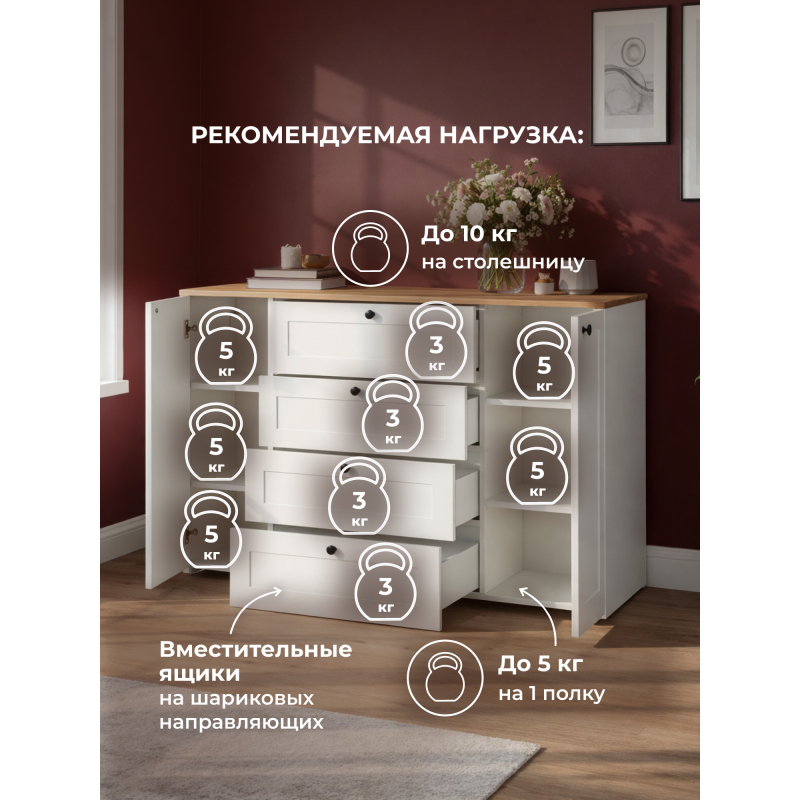 Комод Опра 16.221 F белый шагрень / дуб золотой craft — изображение 19